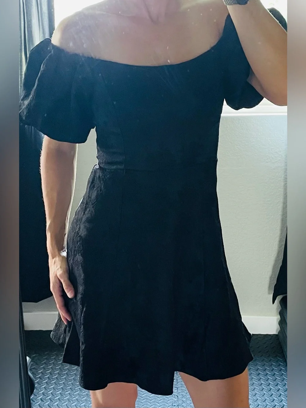 Mustard Seed Black Lace Mini Dress with Puff Detailing